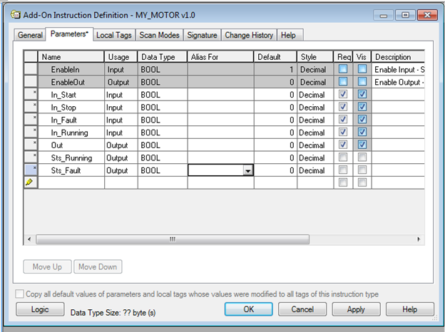 Khai báo thông số AOI